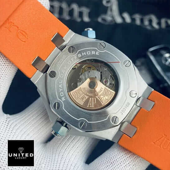 Audemars Piguet Royal Oak Offshore Chronograph 26408OR.OO.A010CA.01 "Summer Edition" Exclusive Clone Edition ap royaloak 15710st case back Audemars Piguet Royal Oak Offshore Replica upside view on the hand