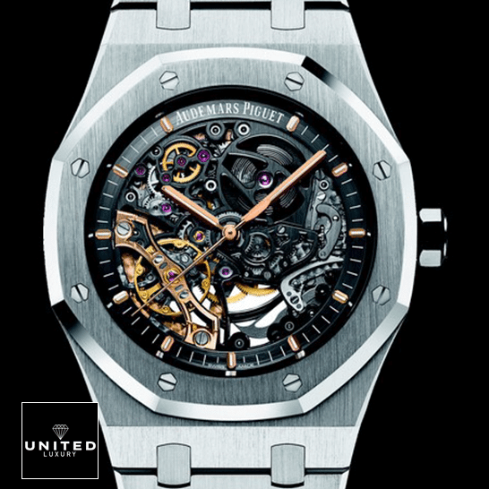 AP Royal Oak "Skeleton" Openworked 15407ST.OO.1220ST.01 Perfect Duplicate Edition Audemars Piguet Royal Oak Skeleton Dial Stainless Steel Case Replica front view