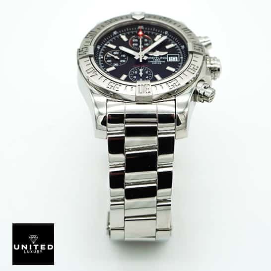 Breitling Super Avenger II A13370 "Black Dial" Premium Duplicate Edition breitling super avenger a13370 repliccaaa1 Breitling Super Avanger A11370 Replica Steel Bracelet