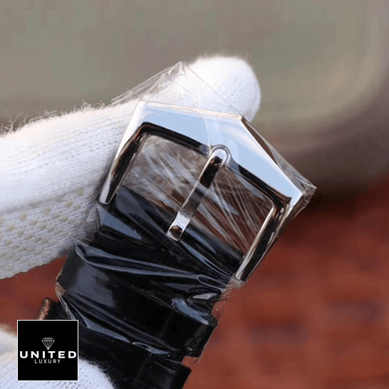 Patek Philippe Annual Calendar 5205G-013 "Blue Dial" Supreme Replica Edition patek philippe complications 5205G 013 replica clasp Patek Philippe Leather Black Bracelet Steel Clasp Replica on the whte glove hand