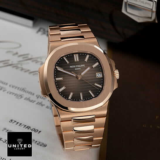 Patek Philippe Nautilus Chronograph 5980/1R-001 "Rose Gold Black Dial" Super Clone Edition patek philippe nautilus rose black dial replica 4 Patek Philippe Nautilus Black Dial Rose Gold Replica on the warrant card