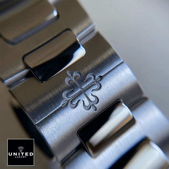 Patek Philippe Nautilus 7118/1A "Smoke Gray Dial" Premium Clone Edition patek philippe nautilus 71181A 011 clips Patek Philippe Nautilus 71181A-011 Stainless Steel Bracelet Replica clasp on the logo