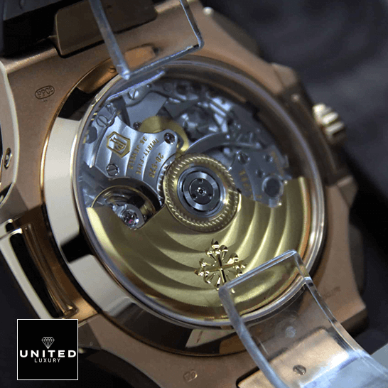 Patek Philippe Nautilus Chronograph Flyback 5980R-001 "Rose Gold" Premium Super Clone patek philippe nautilus rose gold 5712R 0001 replica machanisma Audemars Piguet Nautilus Rose Gold Case Replica mechanism view