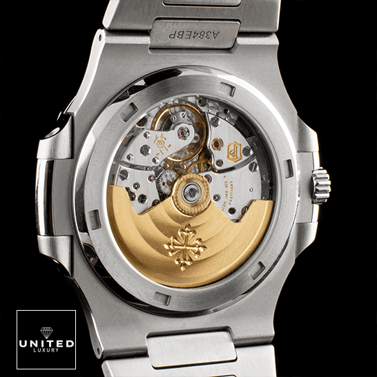 Patek Philippe Nautilus 5711/1A-014 "Olive Green" Authentic Replica Edition patek philippe nautilus steel 5711 1A Patek Philippe 5711_1A-014 Stainless Steel Case Replica black background upside view