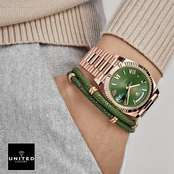 Rolex Day-Date 228235 "Everose Green Roman Dial" True to Original Copy roelx daydate green roman dial